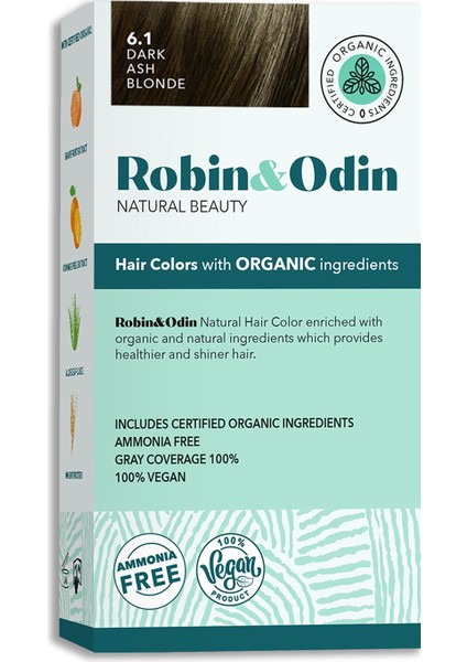 Robin & Odin Organik Amonyaksız Kalıcı Saç Boyası 6.1 Dark Ash Blonde / Koyu Küllü Sarı