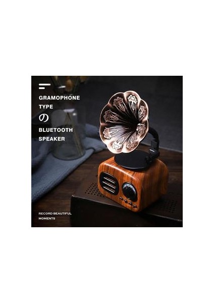 Retro Radyo Bluetooth Ses Amplifikatörü Taşınabilir Mini Kablosuz Gramofon Hoparlör Müzik Subwoofer Destek Tf Kart Oynat | Kitaplık Hoparlörler Maun (Yurt Dışından)