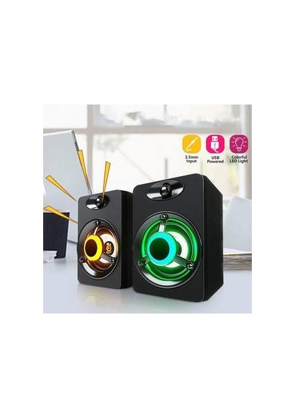 USB Kablolu Bilgisayar Hoparlörler, LED Stereo Subwoofer Pc Hoparlörler, Laptop Mini Hoparlörler, Ofis Ev Mini USB Multimedya Hoparlörler | Subwoofer Siyah (Yurt Dışından)