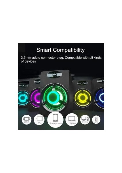 USB Kablolu Bilgisayar Hoparlörler, LED Stereo Subwoofer Pc Hoparlörler, Laptop Mini Hoparlörler, Ofis Ev Mini USB Multimedya Hoparlörler | Subwoofer Siyah (Yurt Dışından)