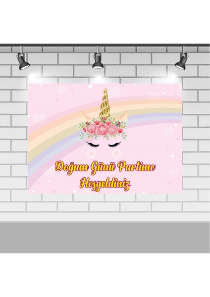 Unicorn Konsepti Doğum Günü 50X70 cm Unicorn Doğum Günü Konsepti Afişi