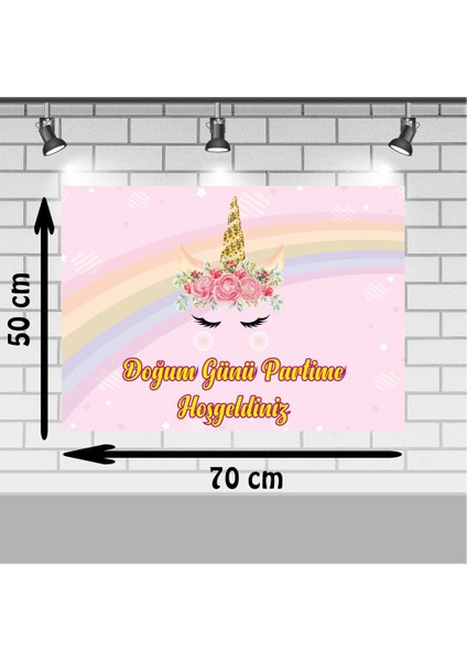 Unicorn Konsepti Doğum Günü 50X70 cm Unicorn Doğum Günü Konsepti Afişi