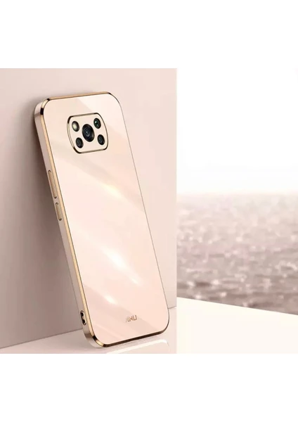 MTK Moveteck Xiaomi Redmi Poco X3 X3 Pro Uyumlu Kılıf Kamera Lens Korumalı Parlak Gold Kenarlı Yumuşak Renkli Silikon