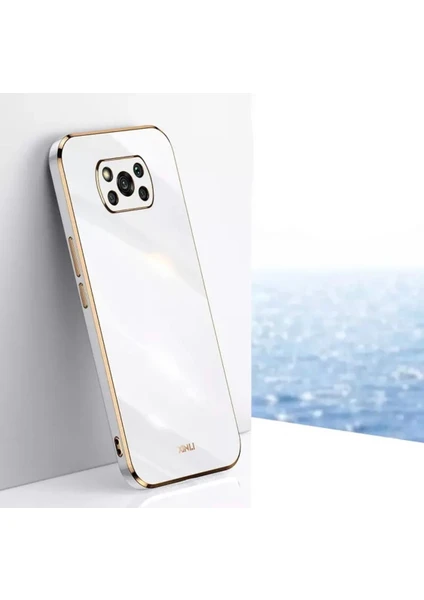 MTK Moveteck Xiaomi Redmi Poco X3 X3 Pro Uyumlu Kılıf Kamera Lens Korumalı Parlak Gold Kenarlı Yumuşak Renkli Silikon