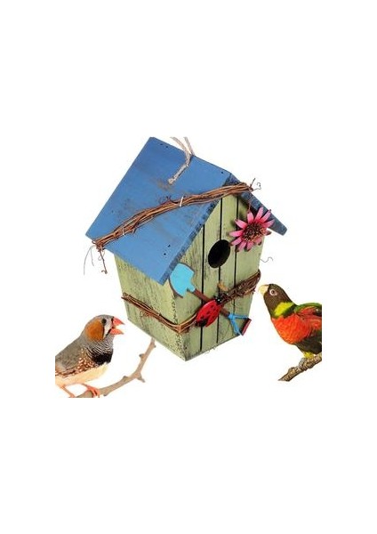 Ahşap Kuş Evi Birdcage Renkli Boyama Açık Bahçe Asılı Kuşlar Cottage Besleyici Çevre Dostu El Sanatları | Kuş Kafesleri ve yuvalar (Yurt Dışından) modelleri