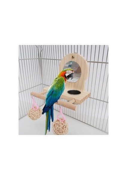 Papağan Ayna Oyun Standı Ahşap Levrek Playgym ile Besleyici Fincan Kaseler Rattan Topu 11UA | Kuş Oyuncakları (Yurt Dışından)