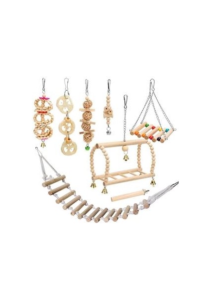 8 Paketler Kuş Papağan Salıncak Asılı Oyuncak, Doğal Ahşap Çan Kuş Kafesi Oyuncaklar Papağanlar, Parakeets, Cockatiels, Budgie | Kuş Oyuncakları (Yurt Dışından)