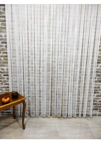 Ince Çizgili Kullanıma Hazır 1/2 Seyrek Pile Tül Perde Tek Kanat - Ekru 100 X 250 Cm