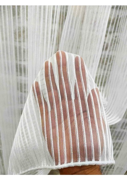 Ince Çizgili Kullanıma Hazır 1/2,5 Normal Pile Tül Perde Tek Kanat - Ekru 100 x 240 cm modelleri