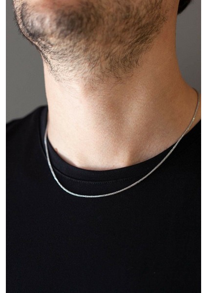Unisex Gümüş Ince Yılan Model Çelik Zincir Erkek Kolye
