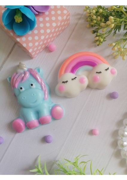 Hediyelik Unicorn ve Dondurma 2'li Set Sabun - Dekoratif,kullanılabilir,el Yapımı,doğal,kokulu