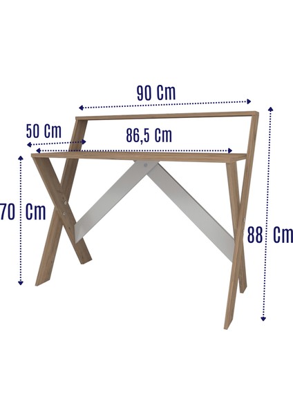 Enda Home X Ayaklı Raflı Ders Çalışma Masası 50x90 cm Çam