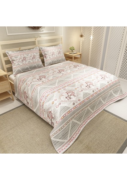 Pike Takımı Jakar Dokuma Pamuklu 3D Dijital Baskı Pink Vintage Elephant