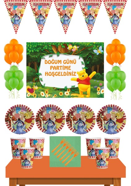 Doğum Günü 16 Kişilik Afişli Winnie The Pooh Parti Malzemeleri Seti