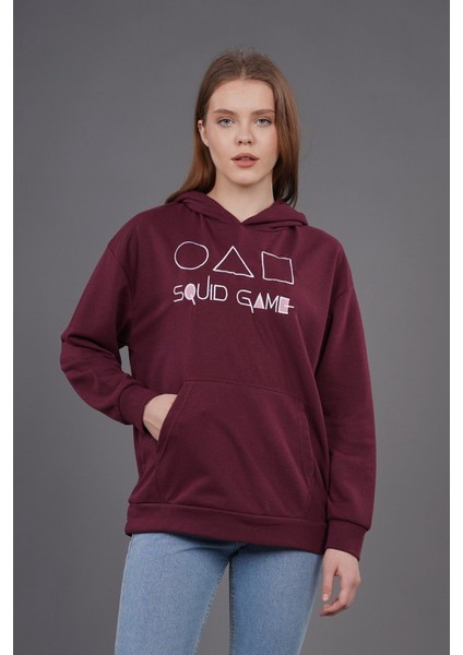 Mürdüm Geometrik Şekil Baskılı Sweat