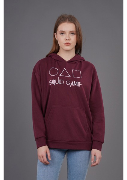 Mürdüm Geometrik Şekil Baskılı Sweat