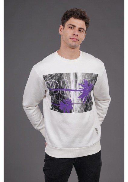 Beyaz Palmiye Baskılı Sweat