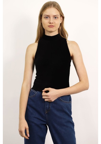 Siyah Kolsuz Mini Bluz