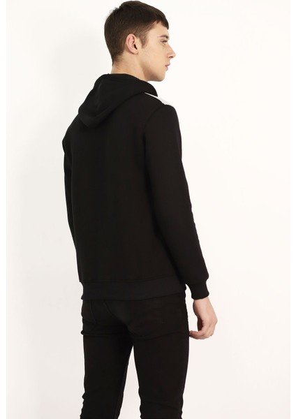Siyah Çift Renk Kanguru Cep Sweat