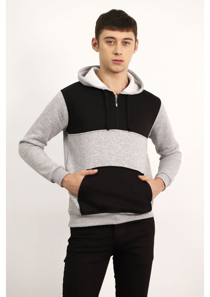 Gri Çift Renk Kanguru Cep Sweat