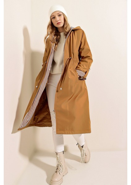 Taba Bel Büzgülü Trenchcoat