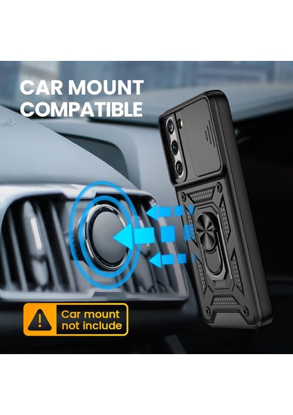 Samsung Galaxy S22 Plus Kılıf Sert Silikon Tank Aramid Sürgülü Vega Yüzüklü Siyah modelleri