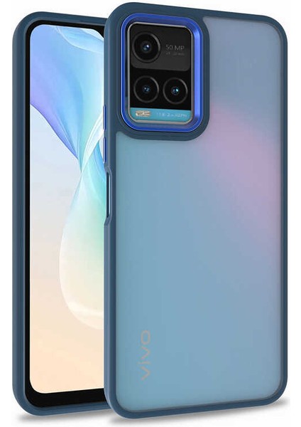 Vivo Y33S Kılıf Flora Sert Silikon Arkası Cam Şeffaf Lacivert
