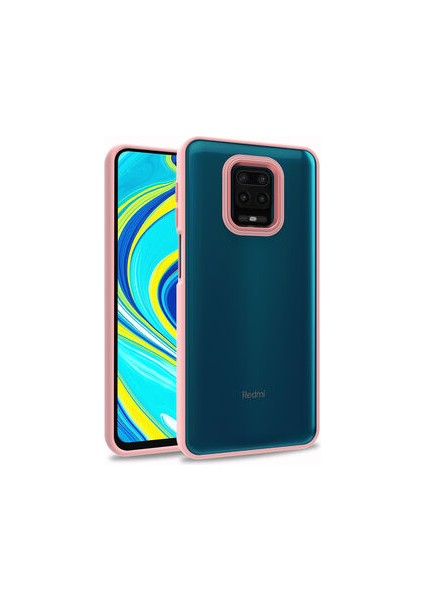 Xiaomi Redmi Note 9s Flora Sert Silikon Arkası Cam Şeffaf Pembe