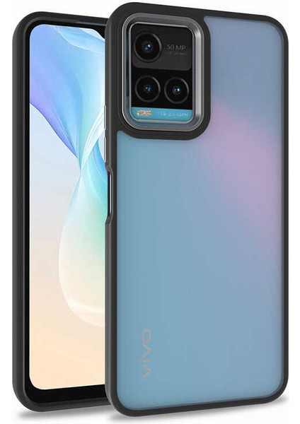 Vivo Y33S Kılıf Flora Sert Silikon Arkası Cam Şeffaf Siyah