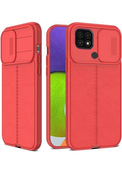 Xiaomi Redmi 9c Kılıf Kamera Sürgülü Deri Dokulu Mat Silikon Kırmızı