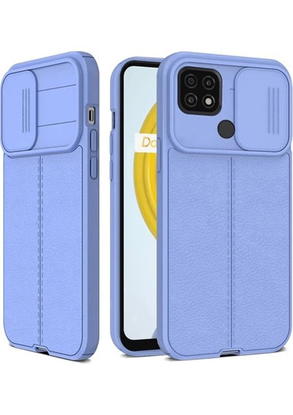 Xiaomi Redmi 9c Kılıf Kamera Sürgülü Deri Dokulu Mat Silikon Mor