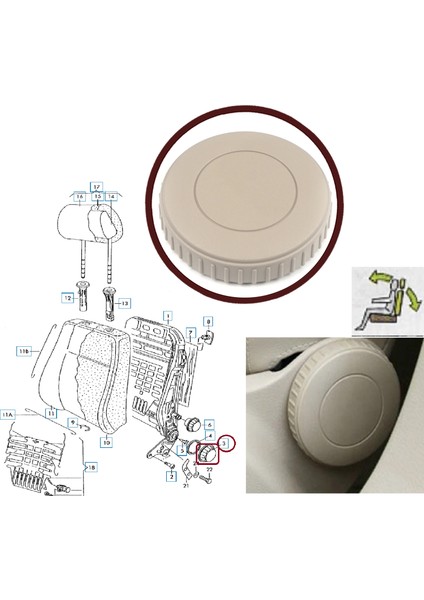 Bross Otomotiv BDP1136 Vw Skoda Seat Için Ön Koltuk Sırt Yatırma Kaldırma Makarası Bej 1J0881671H