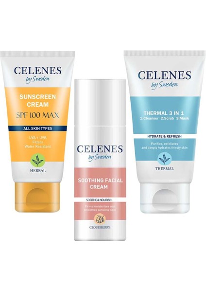 Celenes By Sweden Güneş Kremi 100 Spf, 3in1, Yatıştırıcı Yüz Kremi