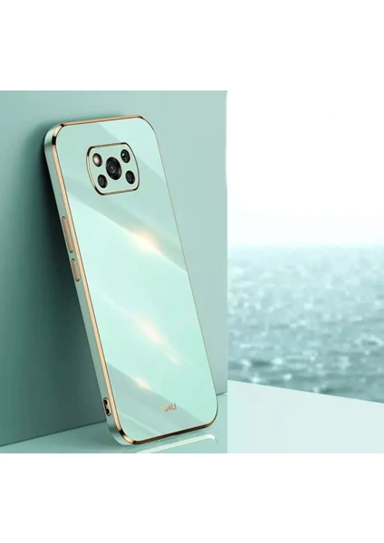 MTK Moveteck Xiaomi Redmi Poco X3 X3 Pro Uyumlu Kılıf Kamera Lens Korumalı Parlak Gold Kenarlı Yumuşak Renkli Silikon