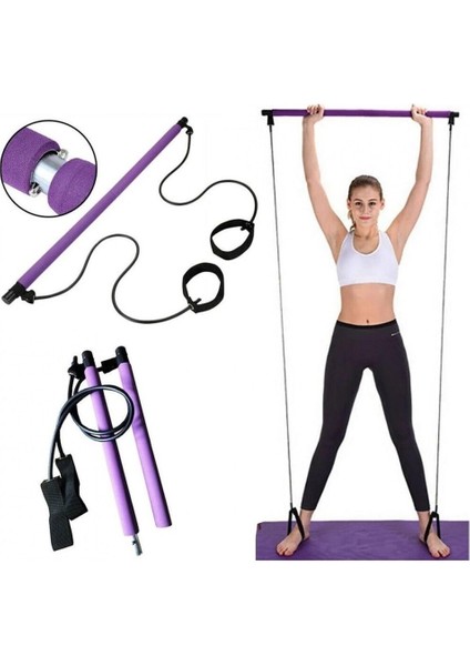 Gym Stick Egzersiz Çubuğu Sünger Kaplama Tutamaçlı Antrenman Pilates Çubuğu Mor