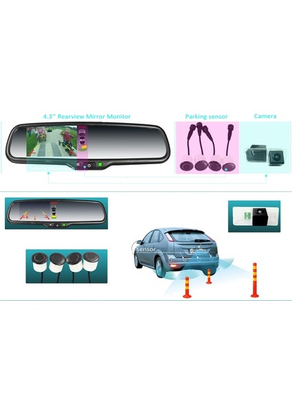 4.3' Full Hd Park Sensörlü Ön Kamera Kayıtlı Ayna Monitör