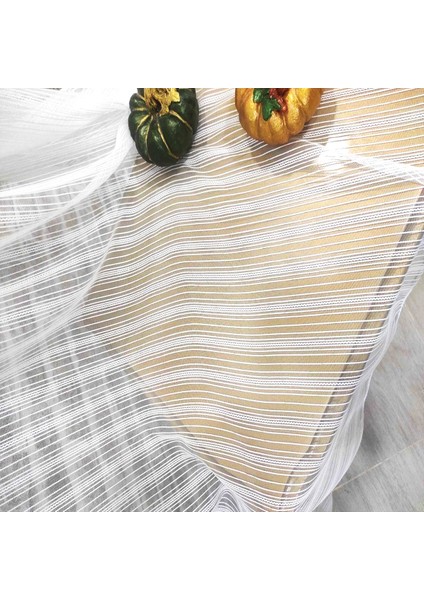 Çizgili Kullanıma Hazır 1/2 Seyrek Pile Tül Perde Tek Kanat - Ekru 100 x 240 cm fiyatları