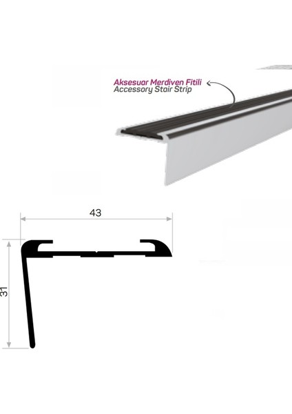 Merdiven Basamak Profili Kaymaz Plastik Şeridiyle Birlikte