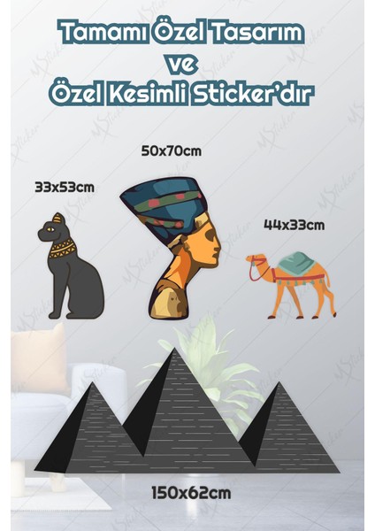 Antik Mısır Temalı Duvar Cam Sticker Seti - Dekoratif Antik Sticker Seti
