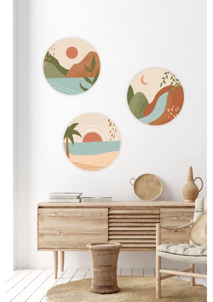 Bohem Tarzı 3'lü Yuvarlaklar Özel Tasarım Duvar Sticker