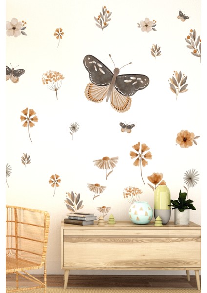 Vintage Kelebek ve Çiçekler Çocuk Bebek Odası Sticker Seti fiyatları