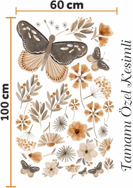 Vintage Kelebek ve Çiçekler Çocuk Bebek Odası Sticker Seti modelleri