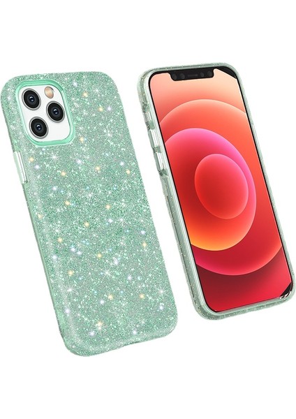 iPhone 12 Uyumlu Simli Darbeye Dayanıklı Telefon Kılıfı - Yeşil (Yurt Dışından)