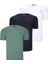 Üçlü Set T8568 V Yaka Erkek T-Shirt Koyu Lacivert Kar Beyaz Açık Yeşil 1