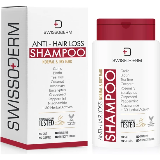 Swissoderm Dökülme Karşıtı Şampuan, Normal & Kuru Saç, Vegan, Sülfatsız Tuzsuz Saç Dökülmesine Karşı 300ml