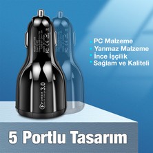 Ally Uslıon 5 Portlu Qc3.0 Çoklu USB Araç Çakmaklık Hızlı Şarj Aleti Araç Şarjı ALL-35191