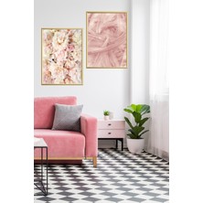 Linacci Ikili Alüminyum Pembe Çiçekli Camlı Çerçeveli Poster Seti