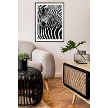 Linacci Siyah Alüminyum Zebra Hayvanlar Siyah Beyaz Çerçeveli Camlı Poster