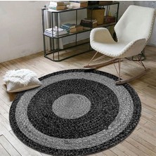 Bonny Home Antrasit & Gri Jüt Yuvarlak Hasır Halı Yolluk Salon Oda Mutfak Halısı KS-1010