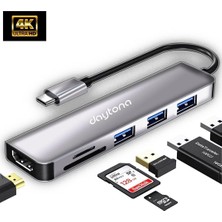 Daytona Macbook Uyumlu Type-C to 4K Ultra HD 1080p HDMI 2* USB 3.0 SD TF Kart Okuyucu 5IN1 Çevirici Hub Adaptör-CH13-